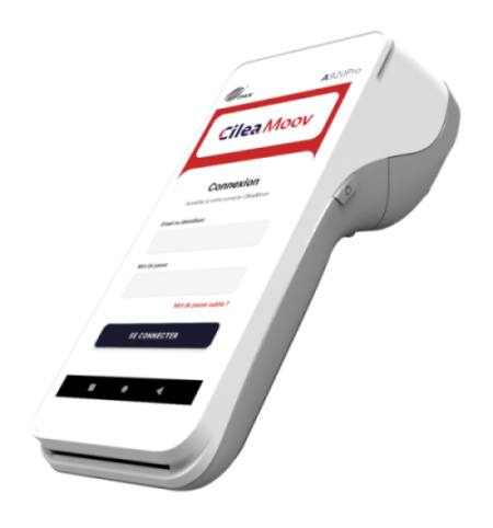 Écran de connexion à CileaMoov Pocket depuis un TPE PAX A920 Pro.