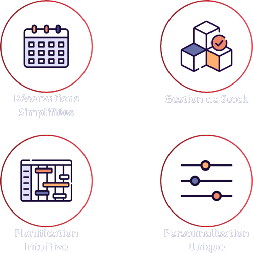 Fonctionnalités du logiciel CileaMoov : Réservations simplifiées, gestion de stock, plannification intuitive, personnalisation unique