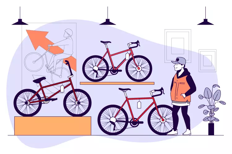 Une flotte de vélos en magasin